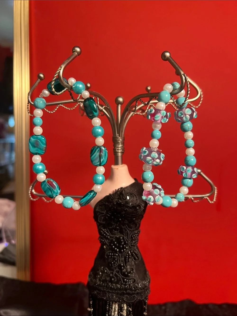 Beautiful green beaded bracelet homemade set of two